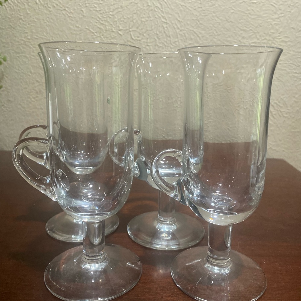 Set of 4, Clear Glass Irish Coffee Mugs with a Pedestal Base